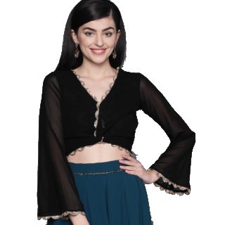 Inddus Women Black Solid Cropped Top at Rs.879